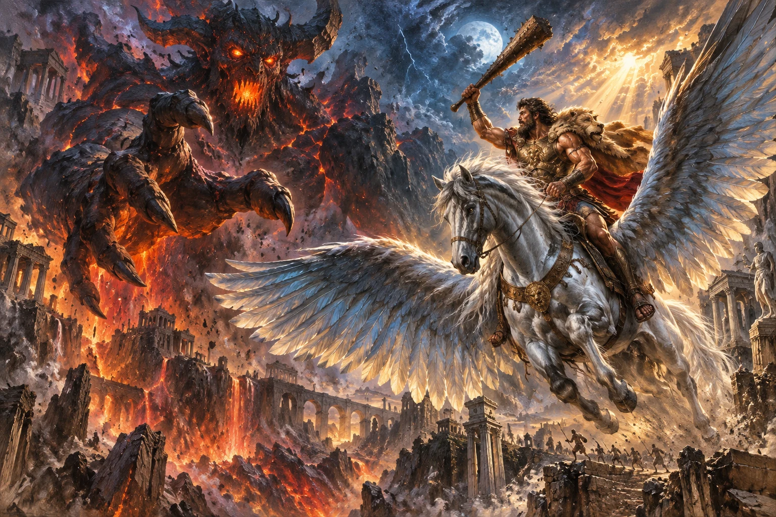 Hercules Pegasus Colossal Demon Oil Painting