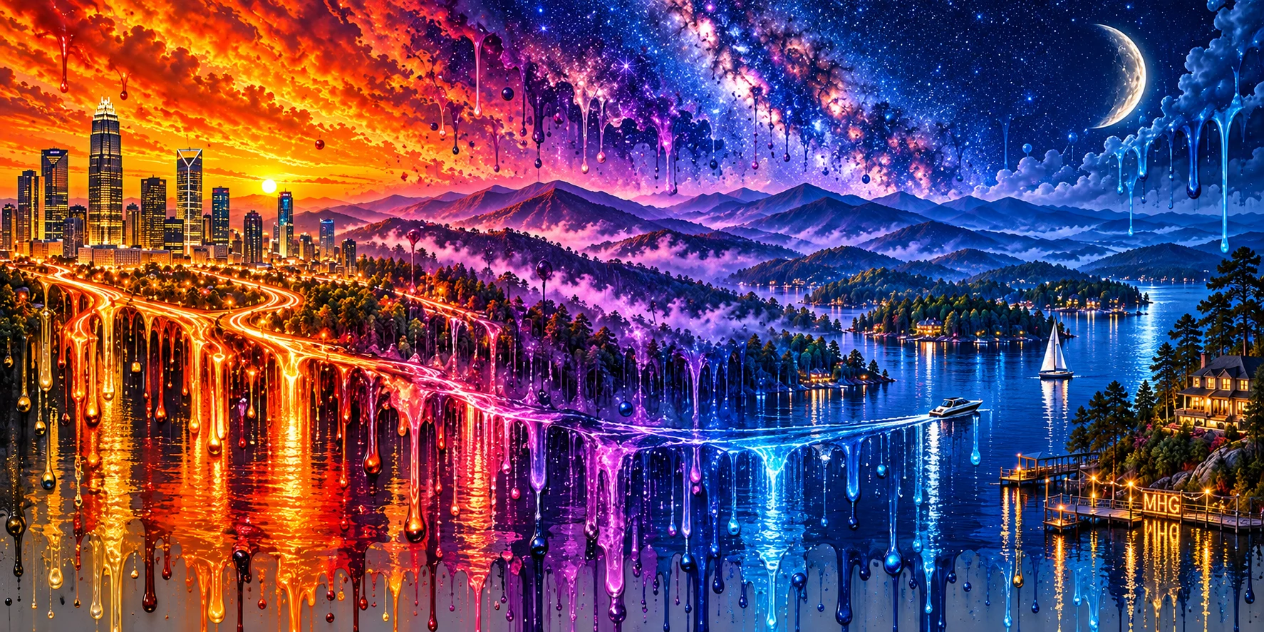 Charlotte Blue Ridge Lake Norman Drip Art